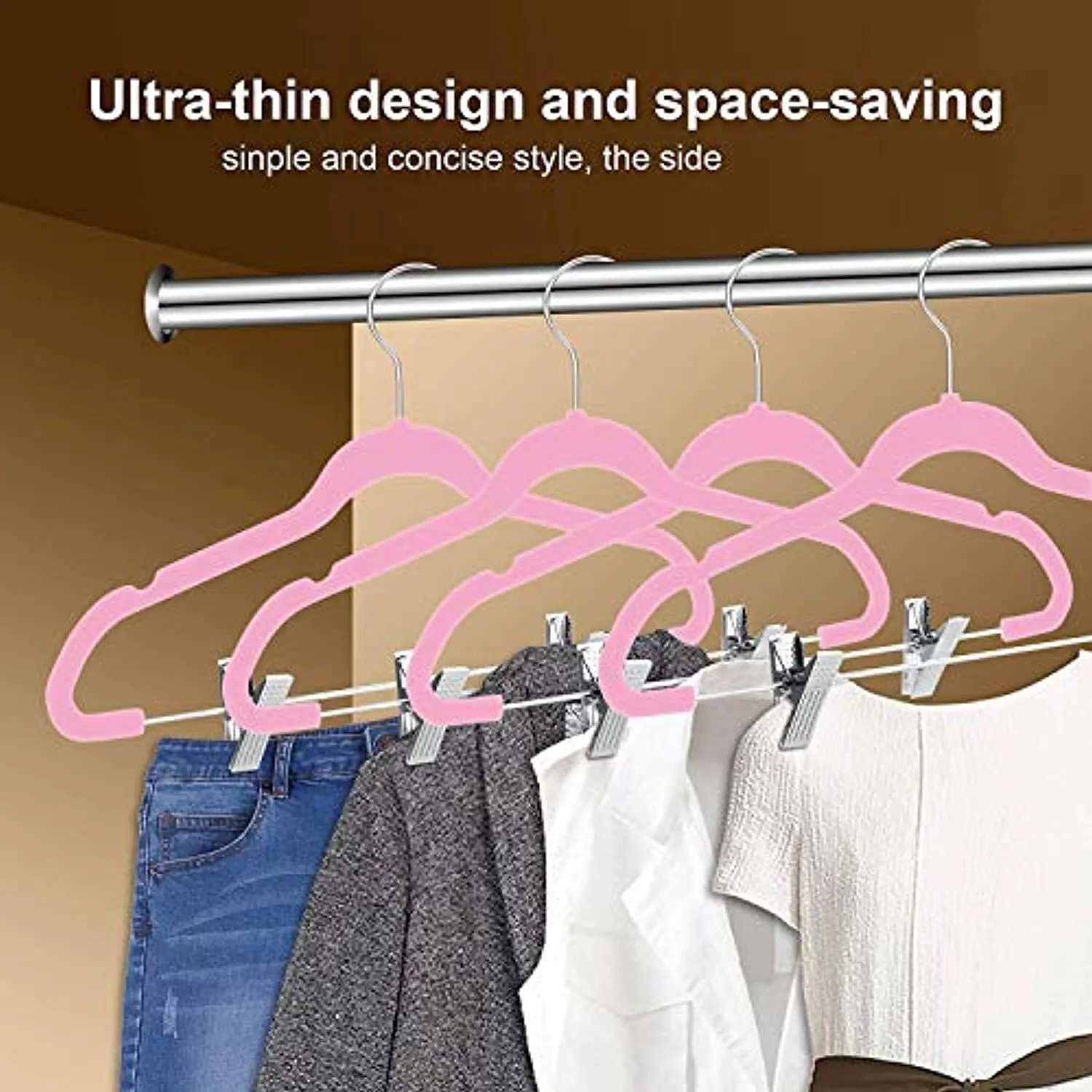 TIMMY Velver Hangers with Clips (20 Pack) Hangers Non Slip Velvet Clothes Hangers,Ultra Thin Pants Hangers,Skirt Hangers with 360°Swivel Hooks(Pink)