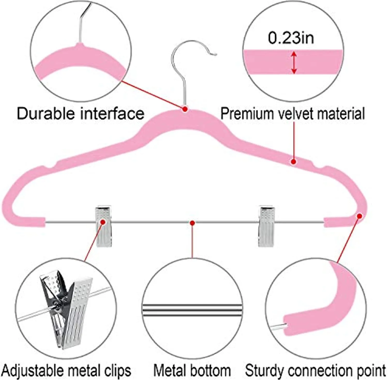 TIMMY Velver Hangers with Clips (20 Pack) Hangers Non Slip Velvet Clothes Hangers,Ultra Thin Pants Hangers,Skirt Hangers with 360°Swivel Hooks(Pink)