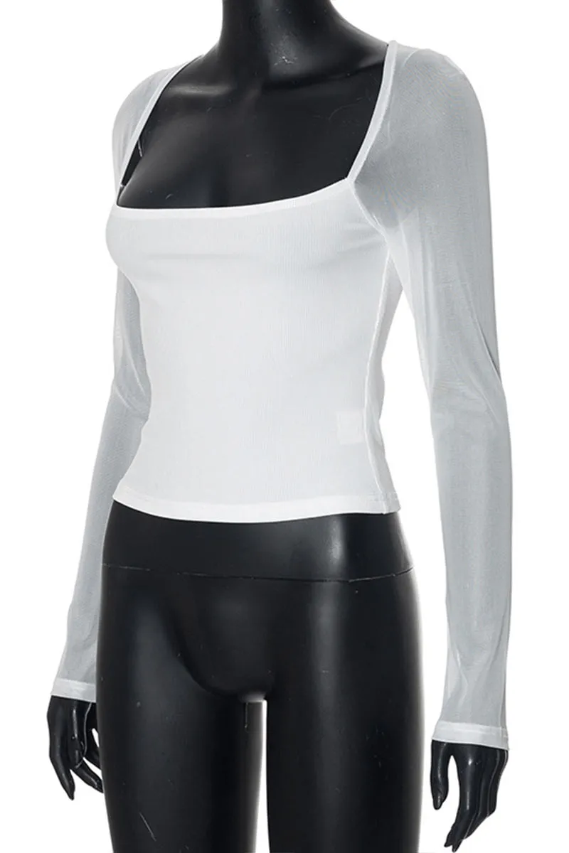 TM0587 Mesh Sleeves Crop Shirt