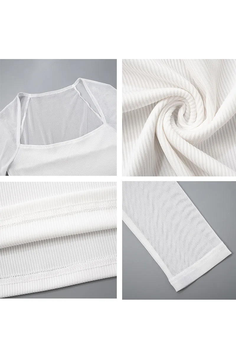 TM0587 Mesh Sleeves Crop Shirt