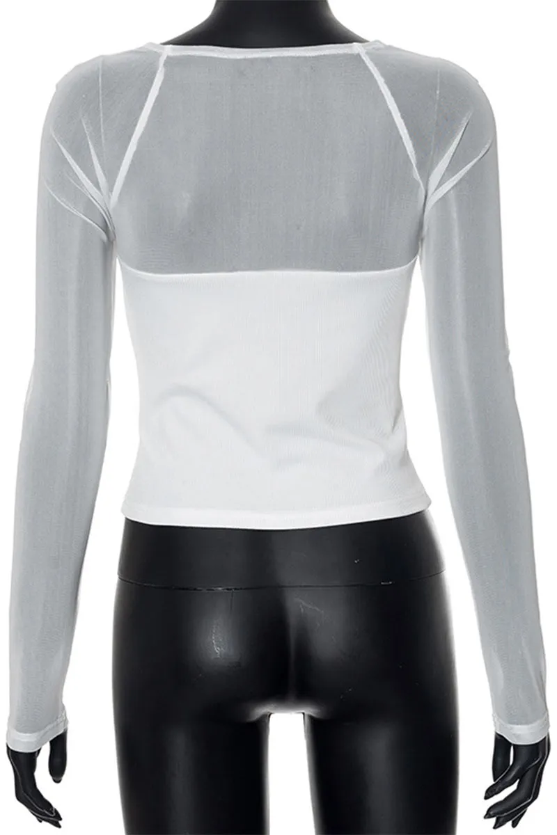 TM0587 Mesh Sleeves Crop Shirt