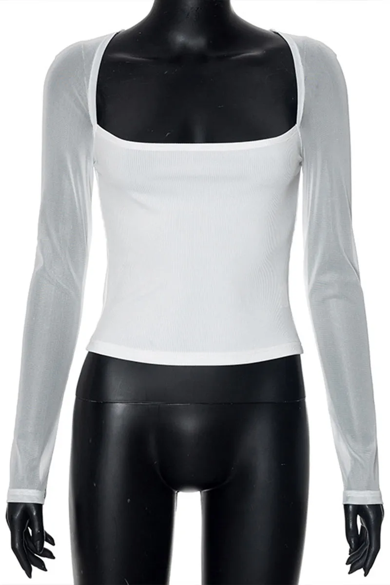 TM0587 Mesh Sleeves Crop Shirt