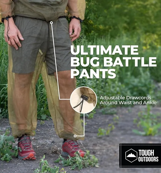 Tough Outdoors Mosquito Pants - Net Bug Mesh Pants for Outdoor Protection from Bugs, Flies, Gnats, No-See-Ums & Midges - For Men & Women - w/Free Carry Pouch Small to Medium - Pants Only