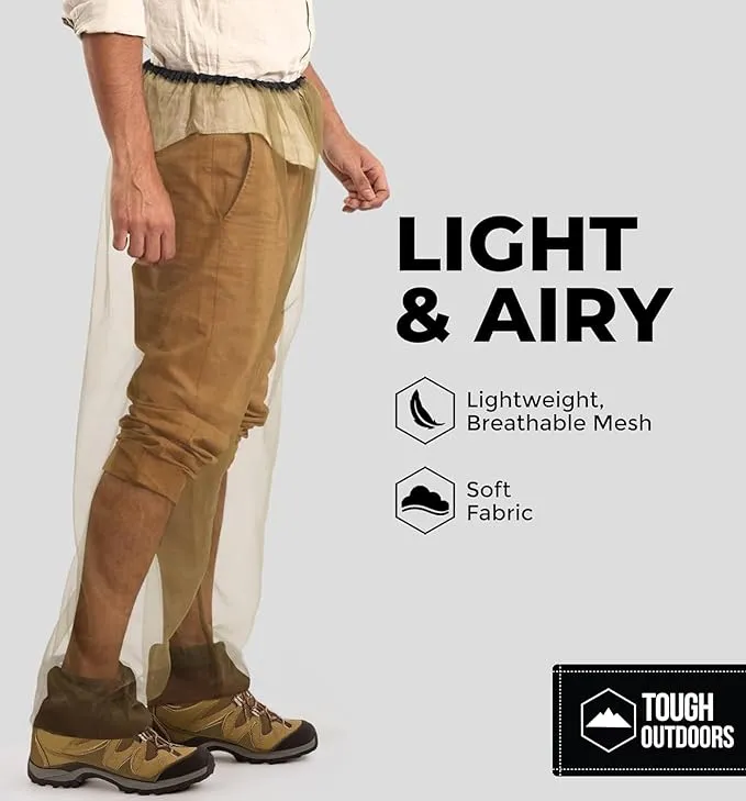 Tough Outdoors Mosquito Pants - Net Bug Mesh Pants for Outdoor Protection from Bugs, Flies, Gnats, No-See-Ums & Midges - For Men & Women - w/Free Carry Pouch Small to Medium - Pants Only