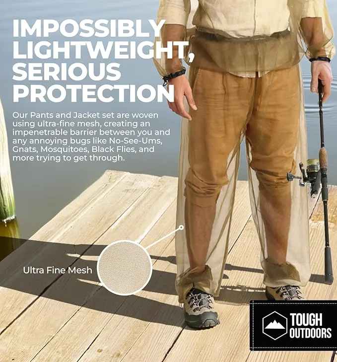 Tough Outdoors Mosquito Pants - Net Bug Mesh Pants for Outdoor Protection from Bugs, Flies, Gnats, No-See-Ums & Midges - For Men & Women - w/Free Carry Pouch Small to Medium - Pants Only