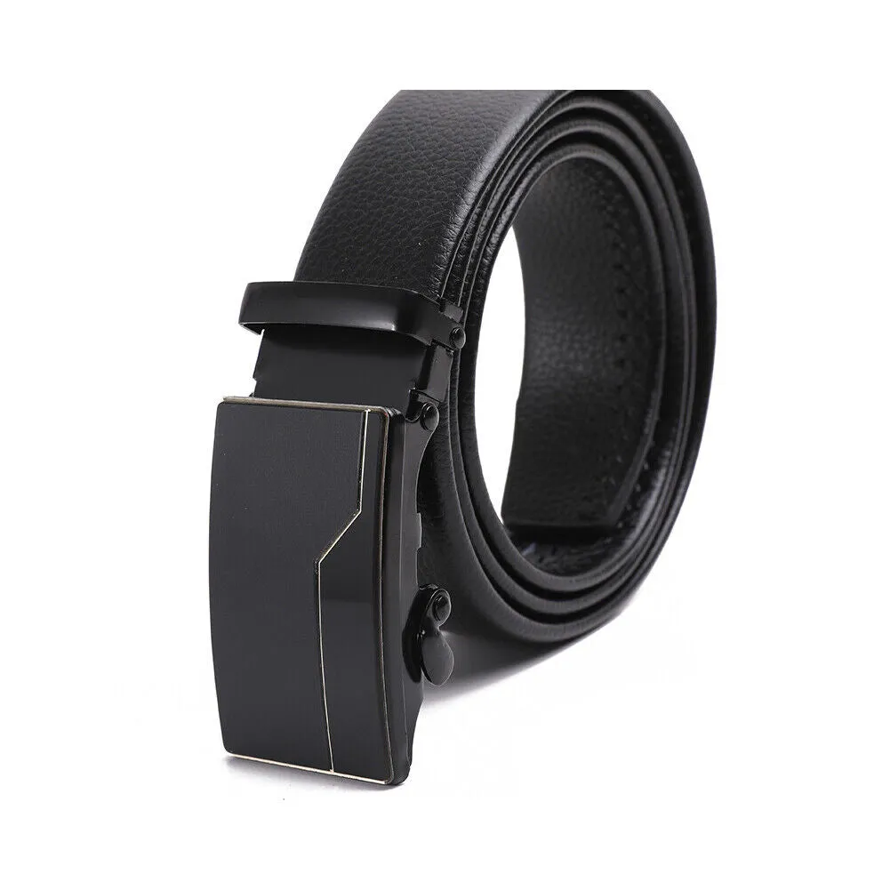 US Mens Belt Leather Ratchet Dress Belt with Automatic Sliding Buckle Adjustable