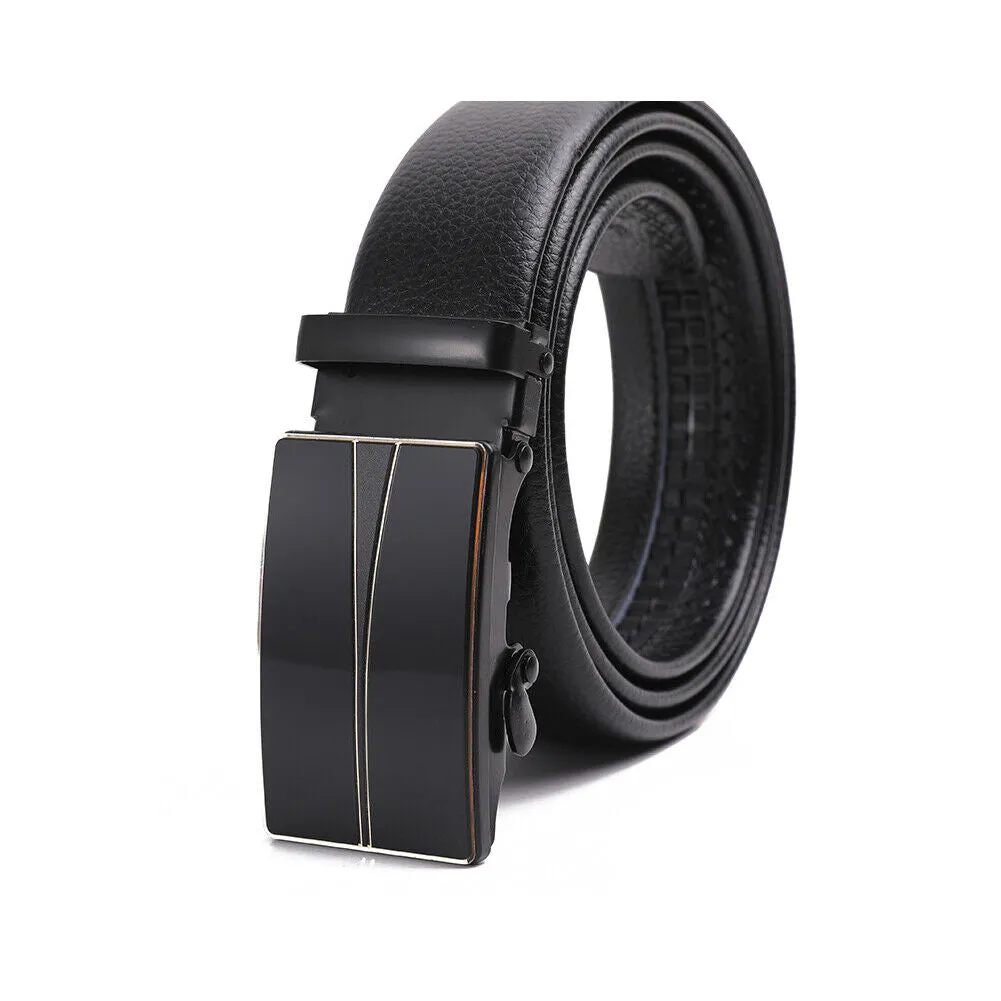 US Mens Belt Leather Ratchet Dress Belt with Automatic Sliding Buckle Adjustable