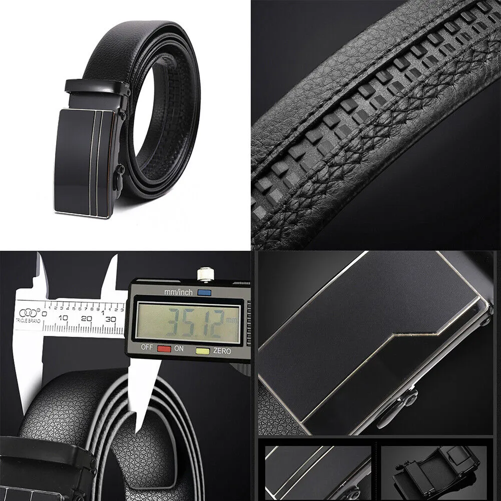 US Mens Belt Leather Ratchet Dress Belt with Automatic Sliding Buckle Adjustable