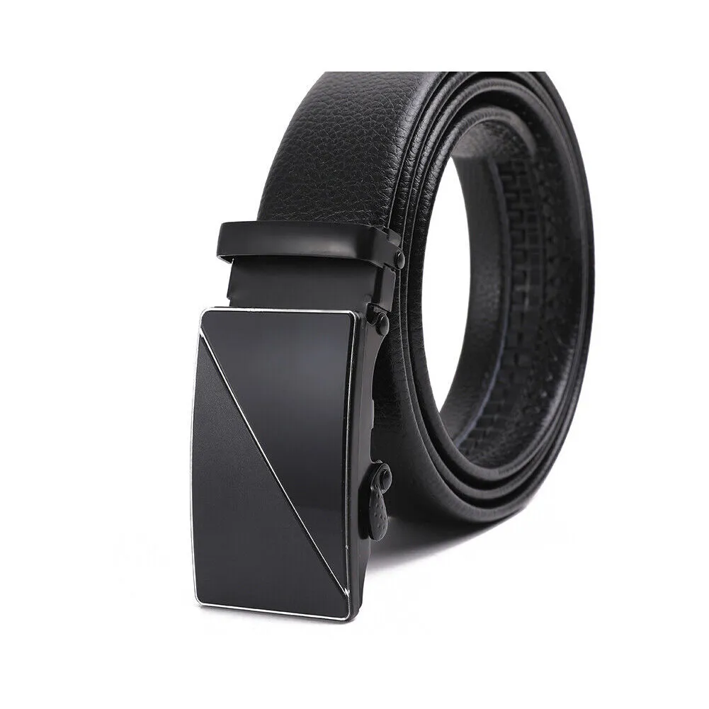 US Mens Belt Leather Ratchet Dress Belt with Automatic Sliding Buckle Adjustable