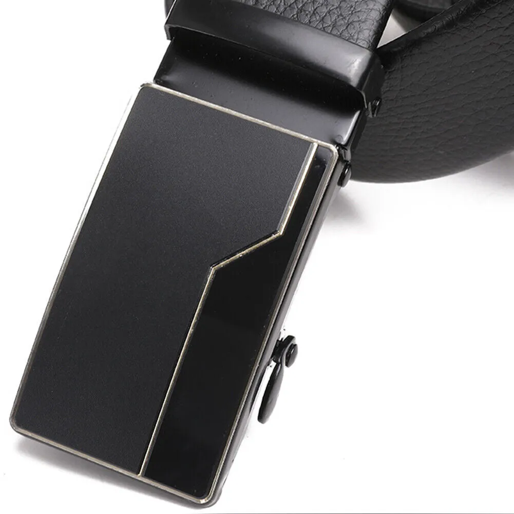 US Mens Belt Leather Ratchet Dress Belt with Automatic Sliding Buckle Adjustable