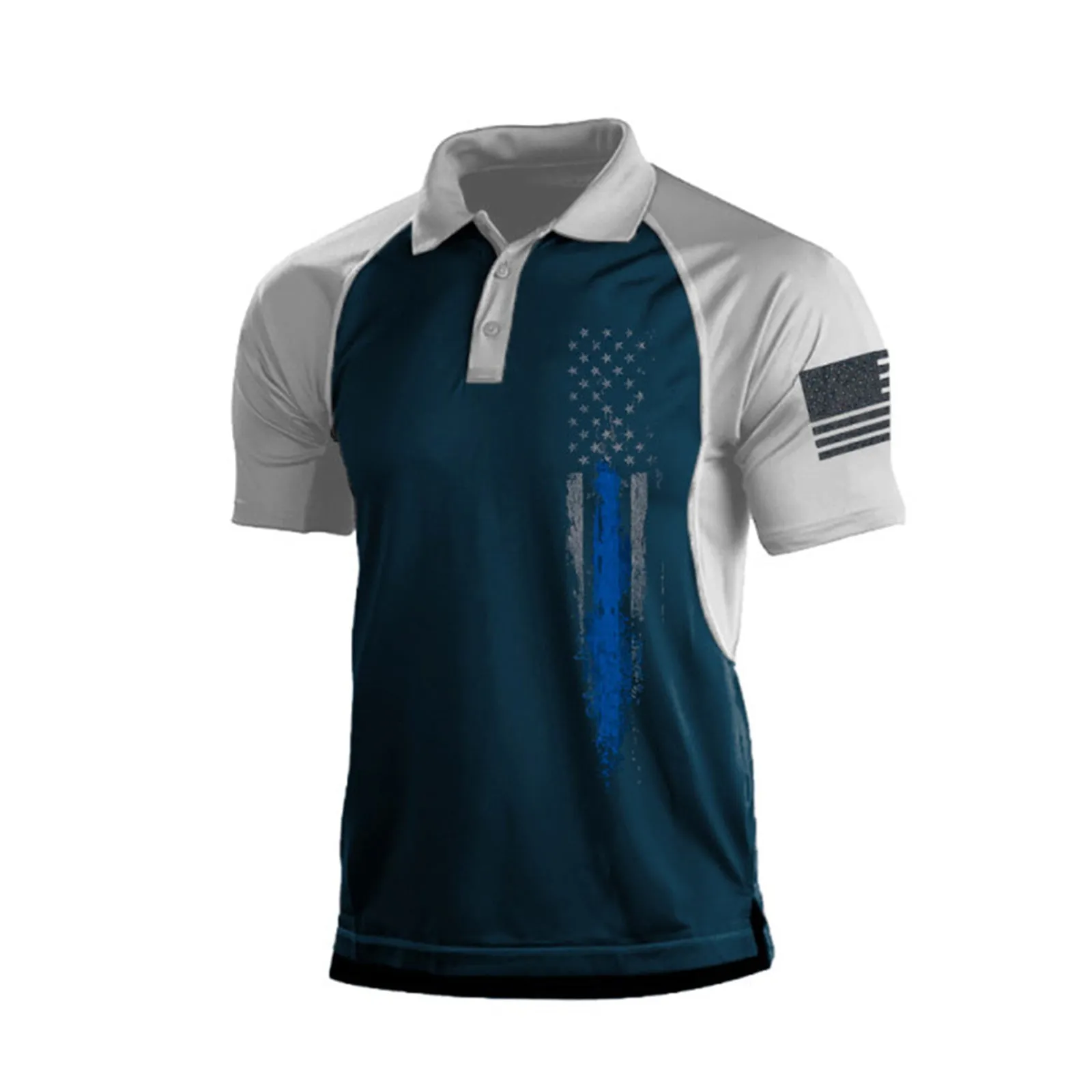 USA FLAG COLOR BLOCK 1/4 BUTTON GRAPHIC POLO SHIRT