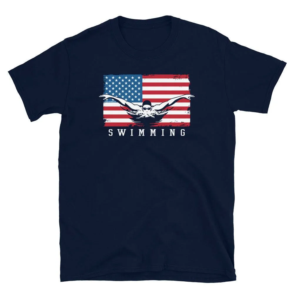 USA Flag Swimming Unisex T-Shirt
