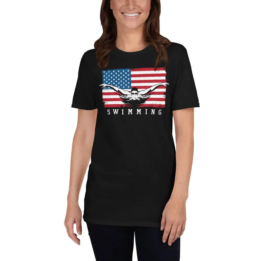 USA Flag Swimming Unisex T-Shirt