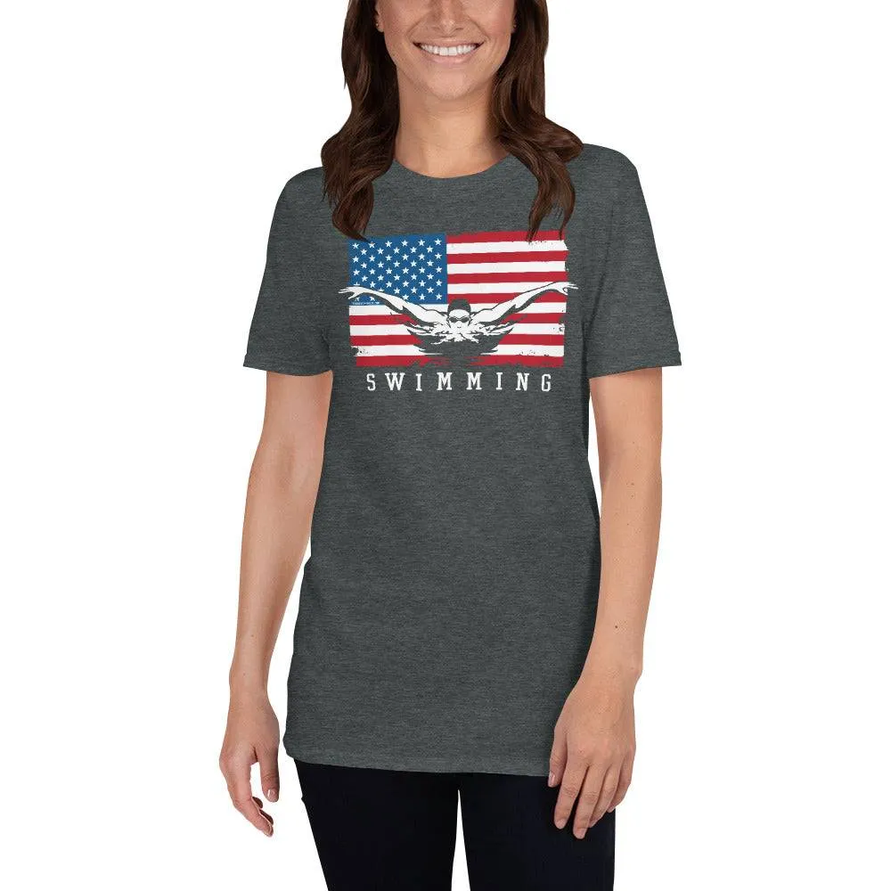 USA Flag Swimming Unisex T-Shirt