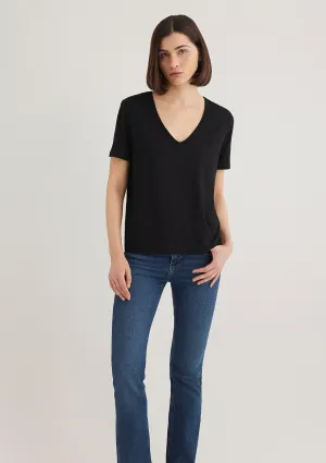 V Neck Black Basic T-Shirt