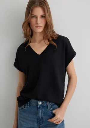 V Neck Black Basic T-Shirt