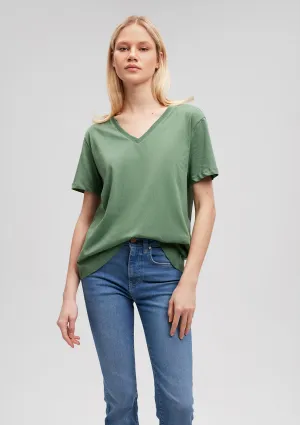 V Neck Green Basic T-Shirt