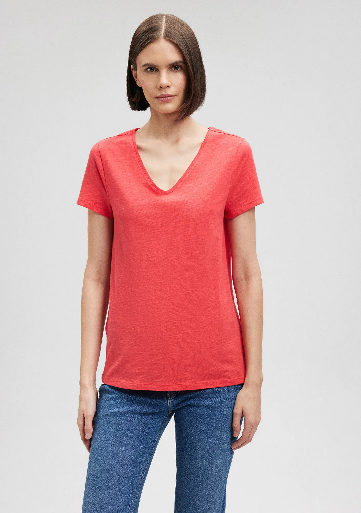 V Neck Pink Basic T-Shirt