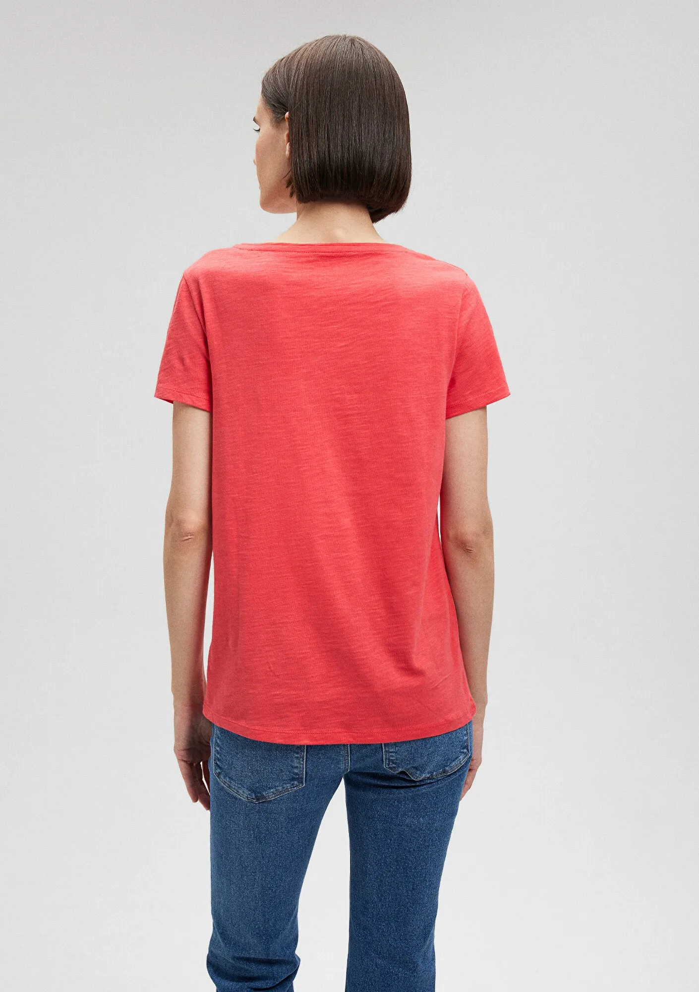 V Neck Pink Basic T-Shirt