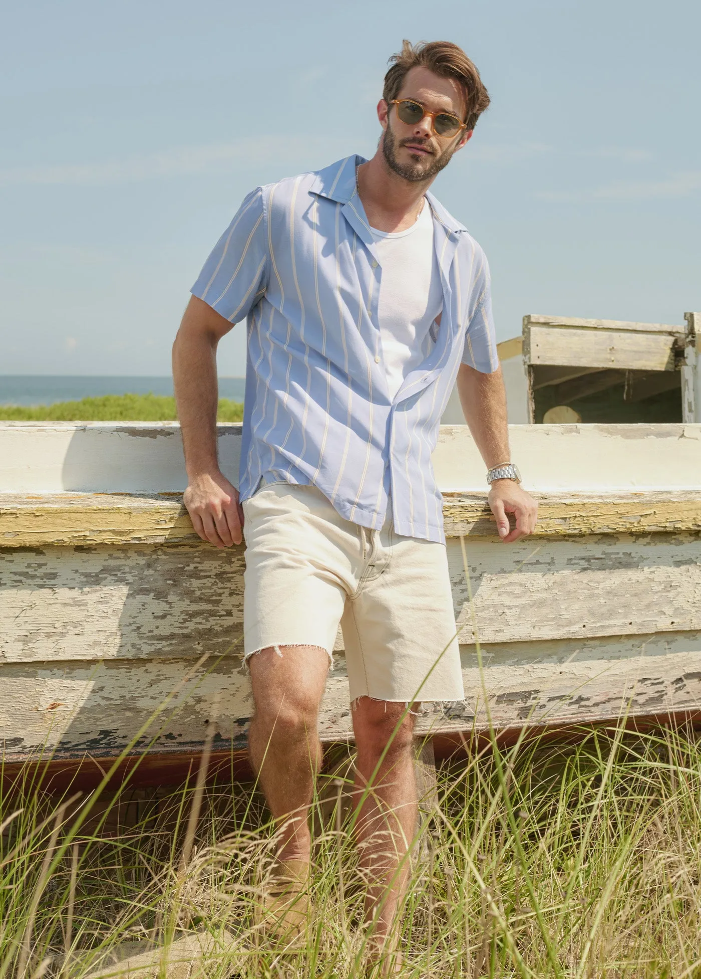 VISCOSE STRIPE CAMP SHIRT
