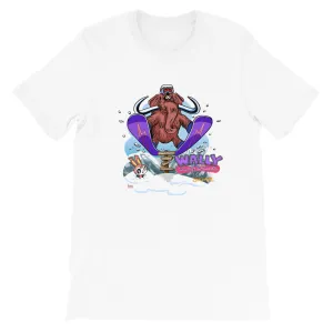 Wally launching over Mammoth sign shirt
