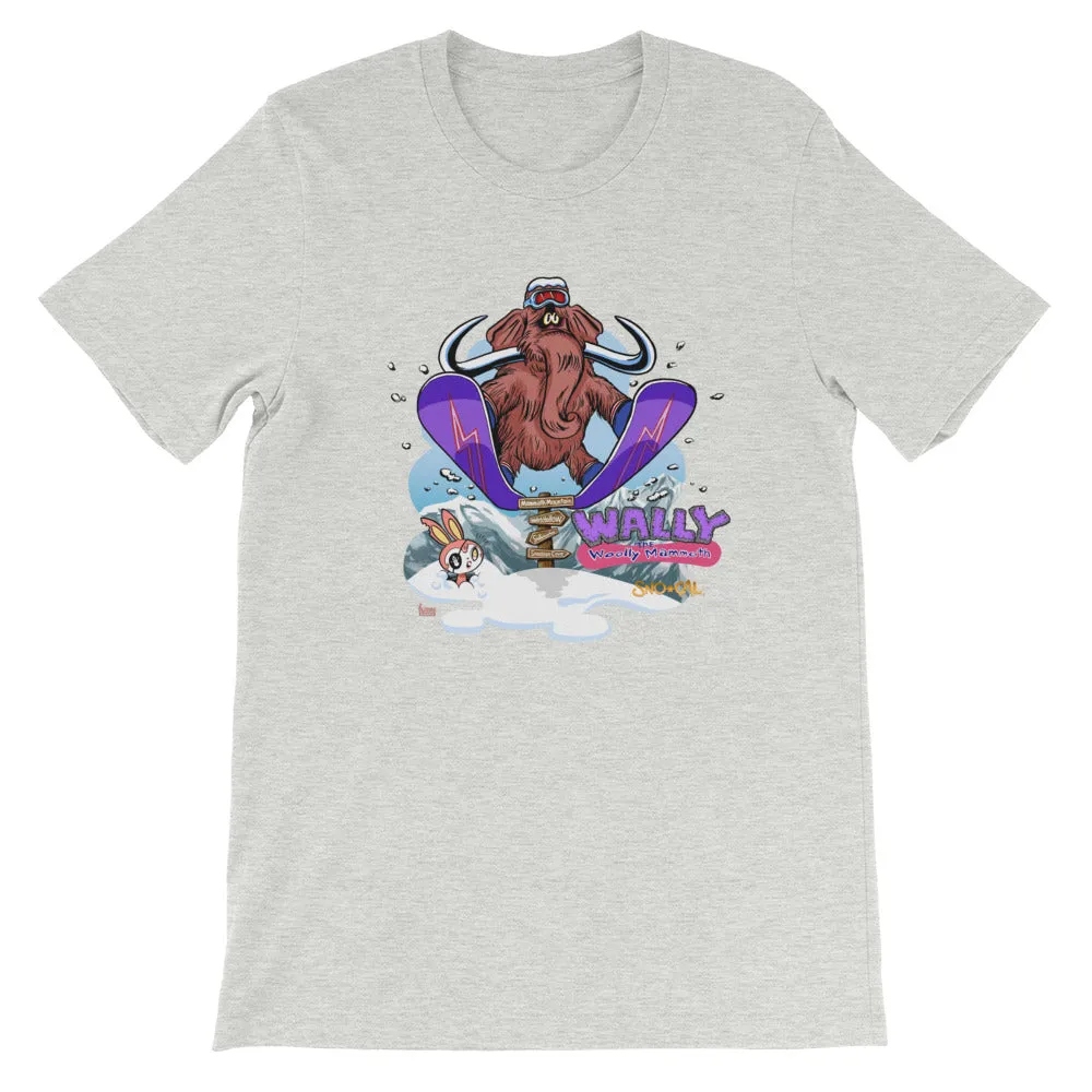 Wally launching over Mammoth sign shirt