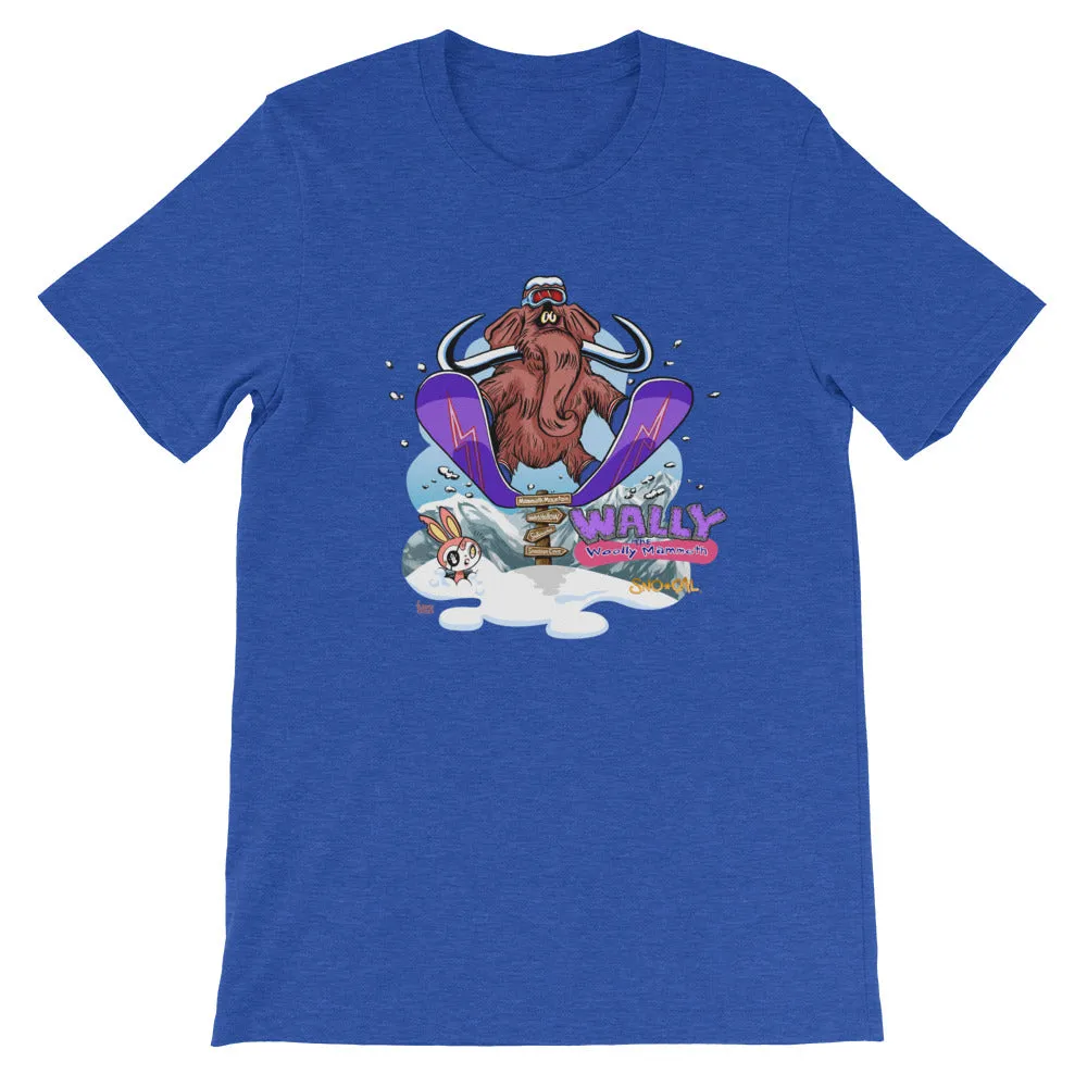 Wally launching over Mammoth sign shirt