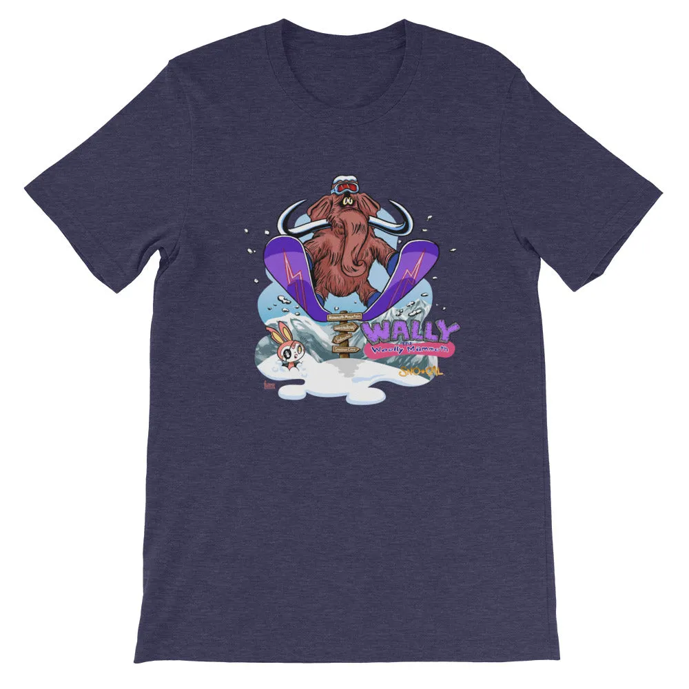 Wally launching over Mammoth sign shirt