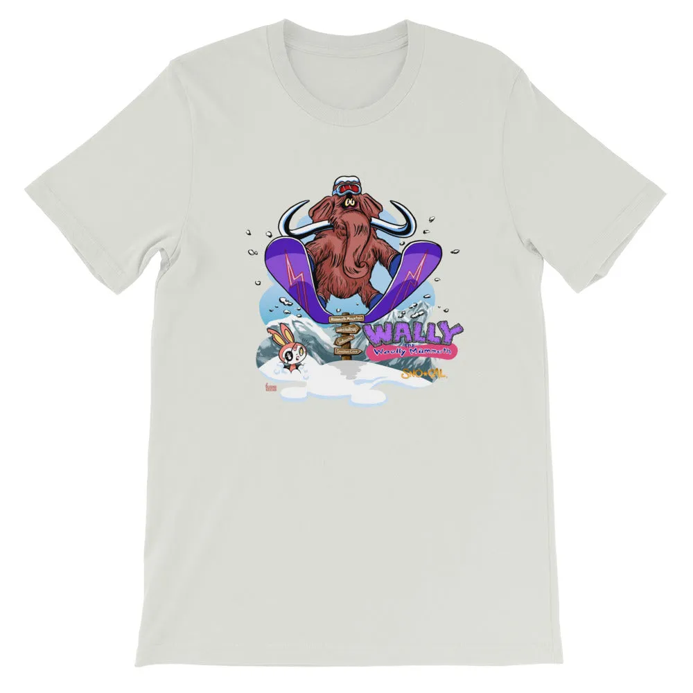 Wally launching over Mammoth sign shirt