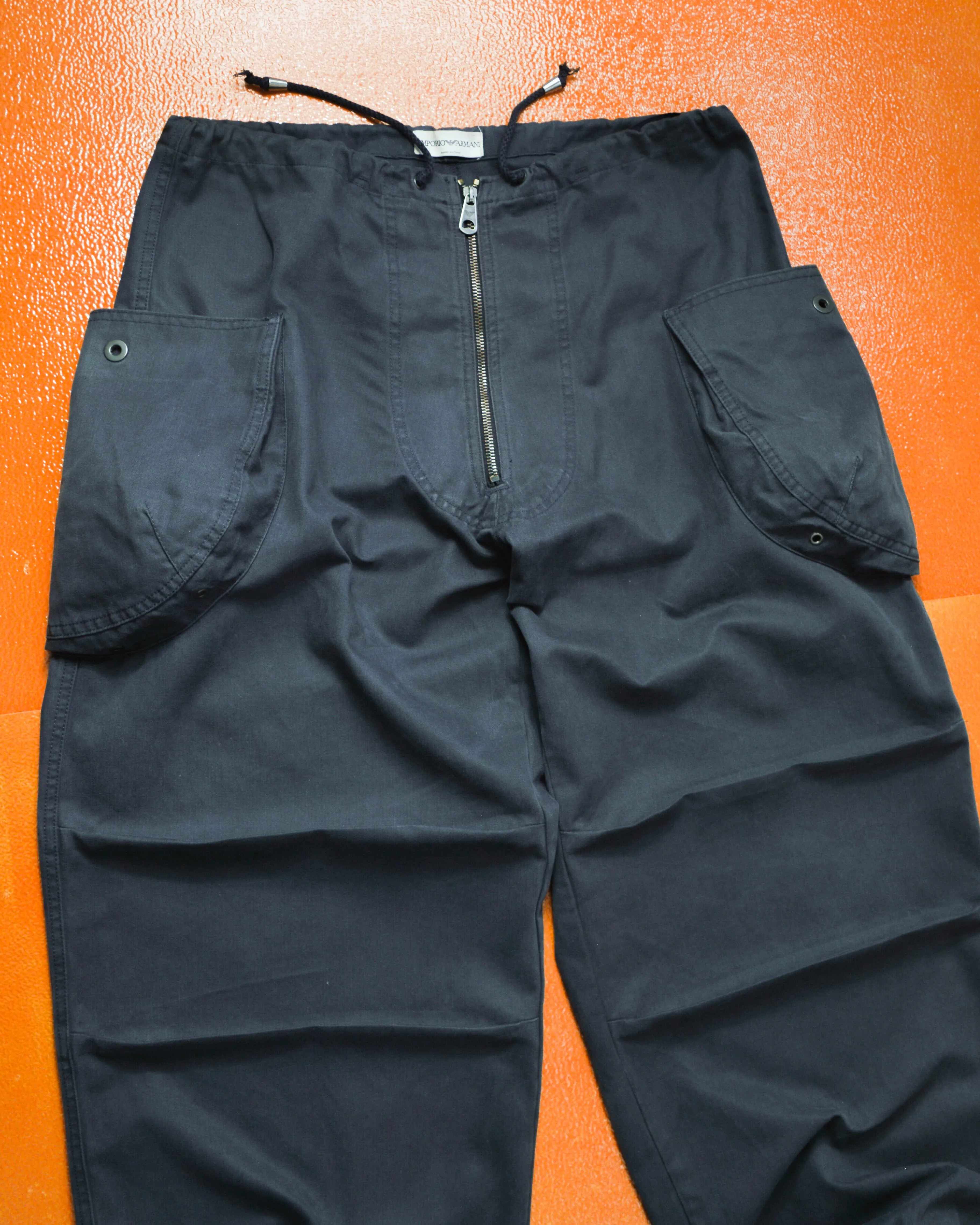 Washed Navy Military Style Wide Cargo Pants (31~34)