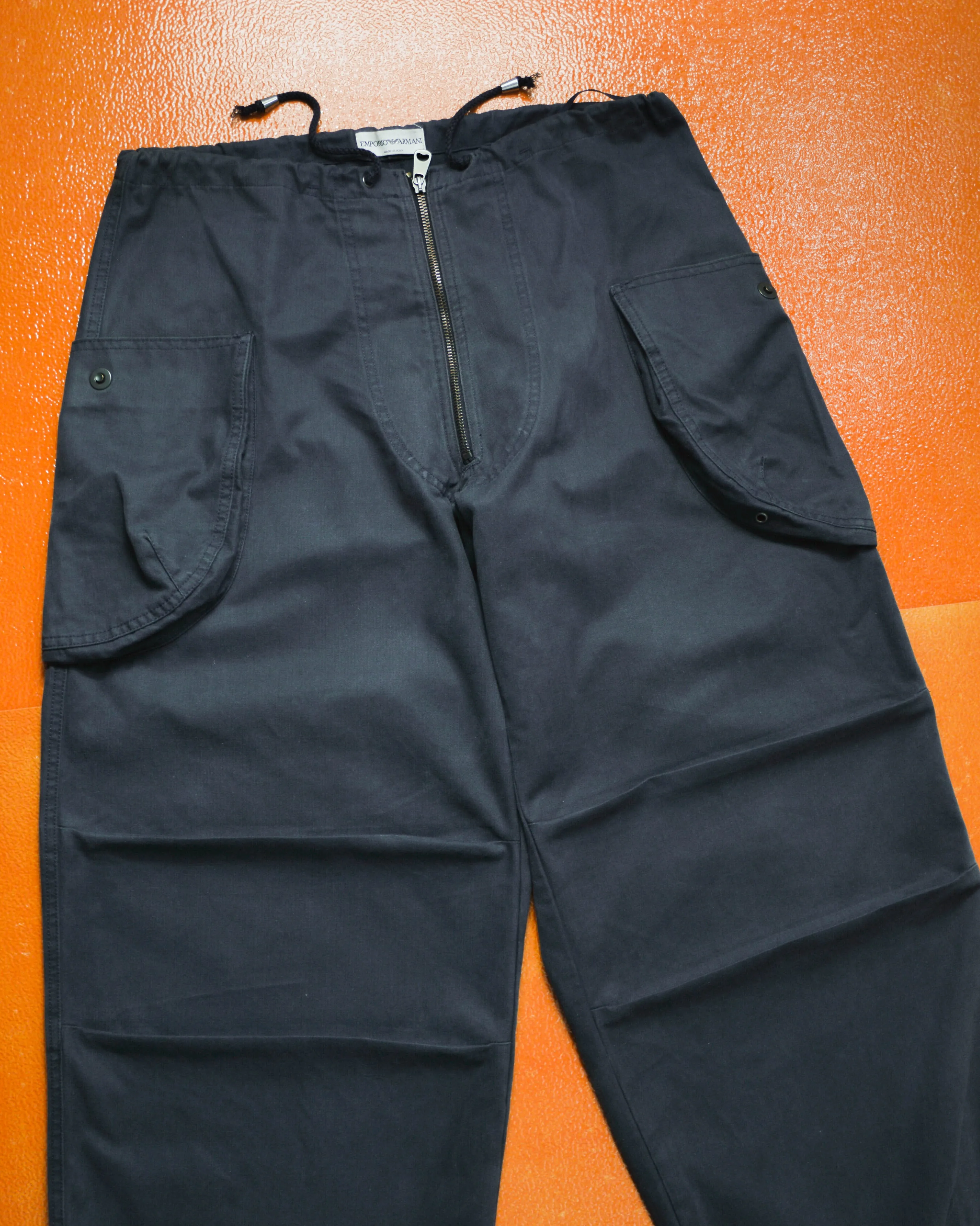 Washed Navy Military Style Wide Cargo Pants (31~34)