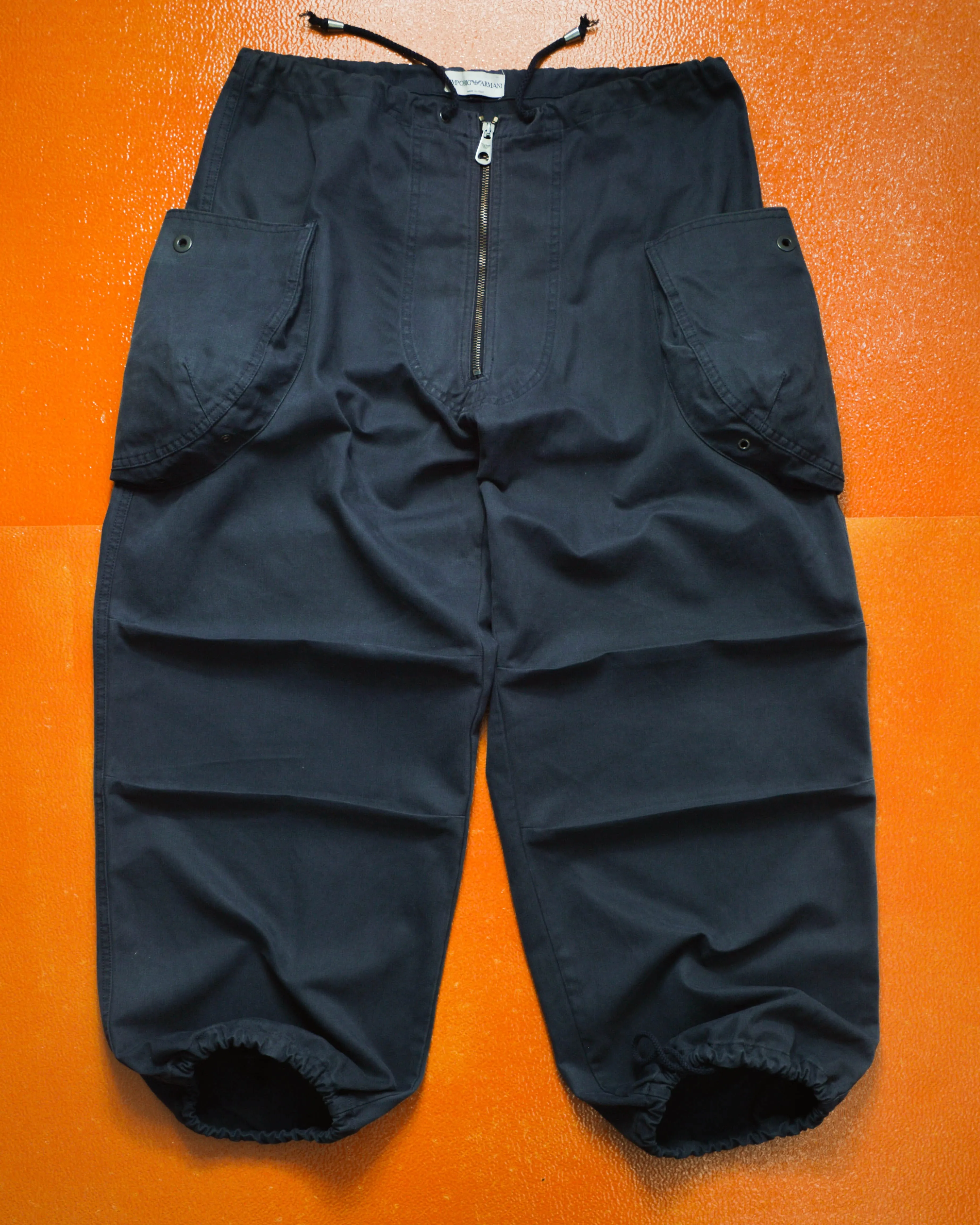 Washed Navy Military Style Wide Cargo Pants (31~34)