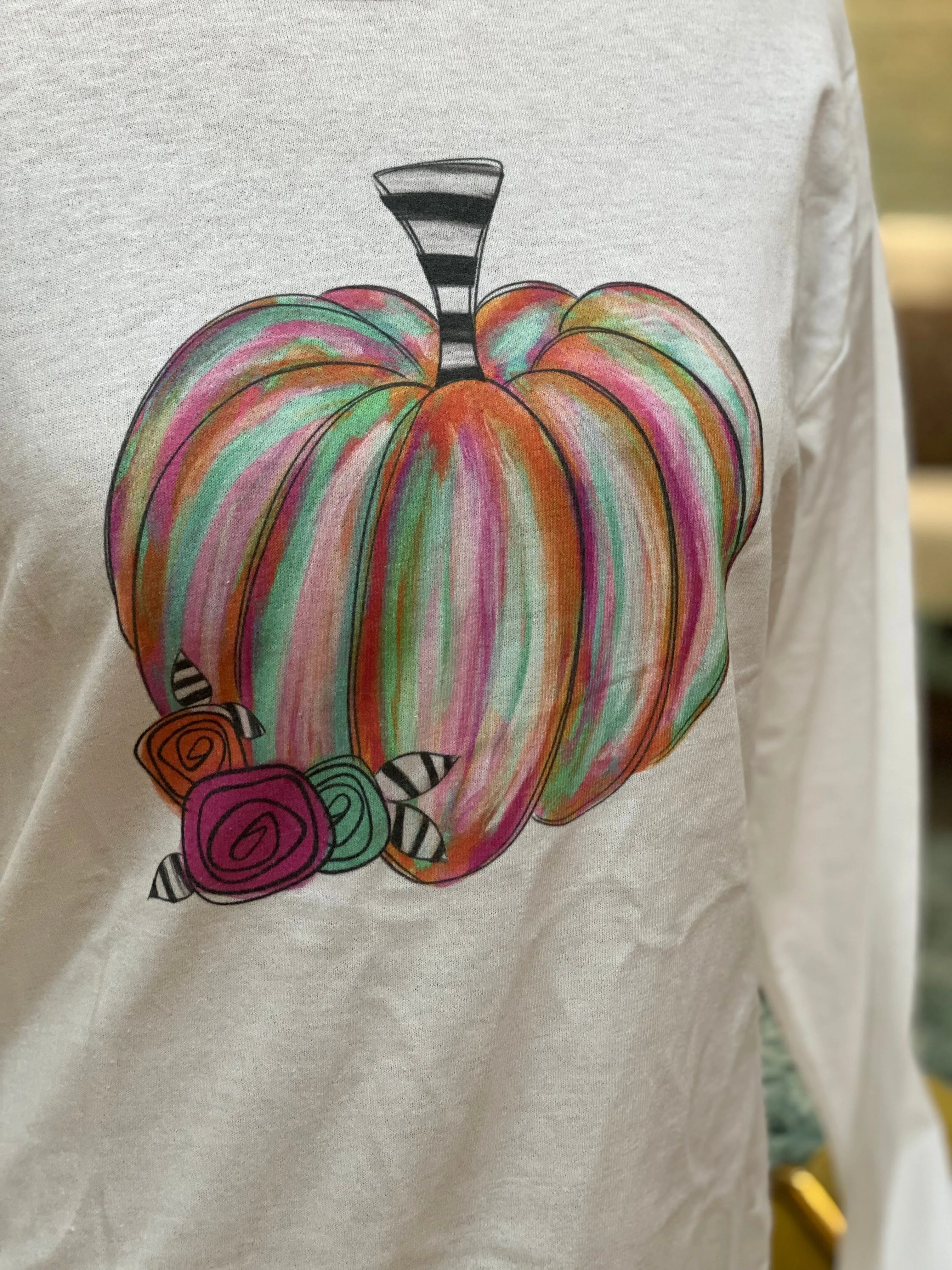 Watercolor Striped Pumpkin Tee