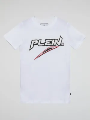 White Embroidered Plein Logo T-Shirt (Kids)