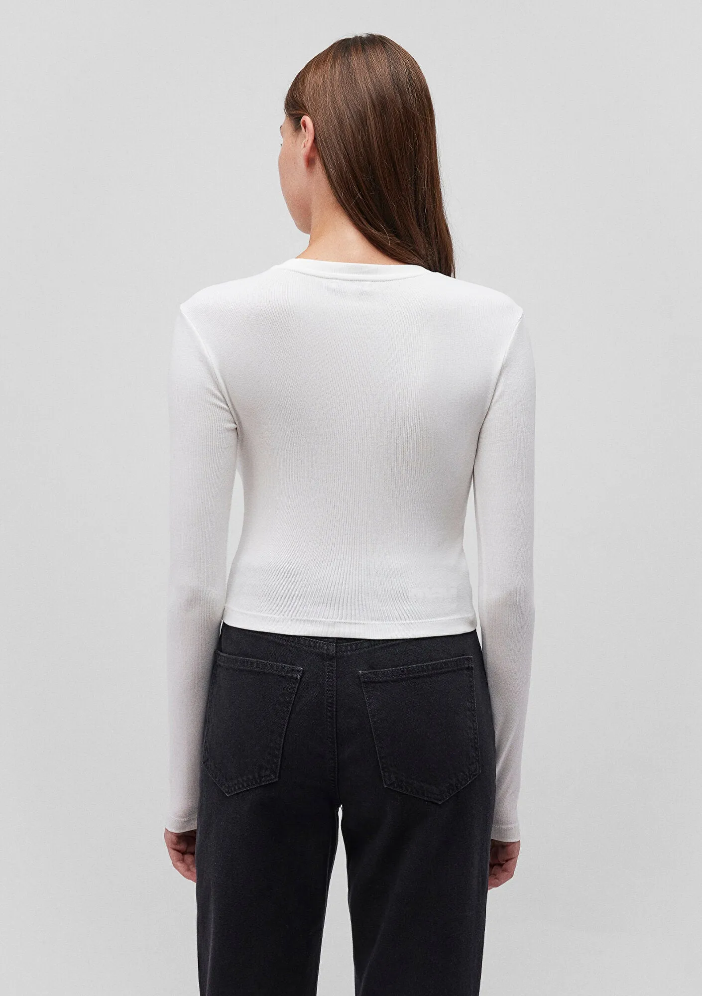 White Long Sleeve Crop Basic T-Shirt