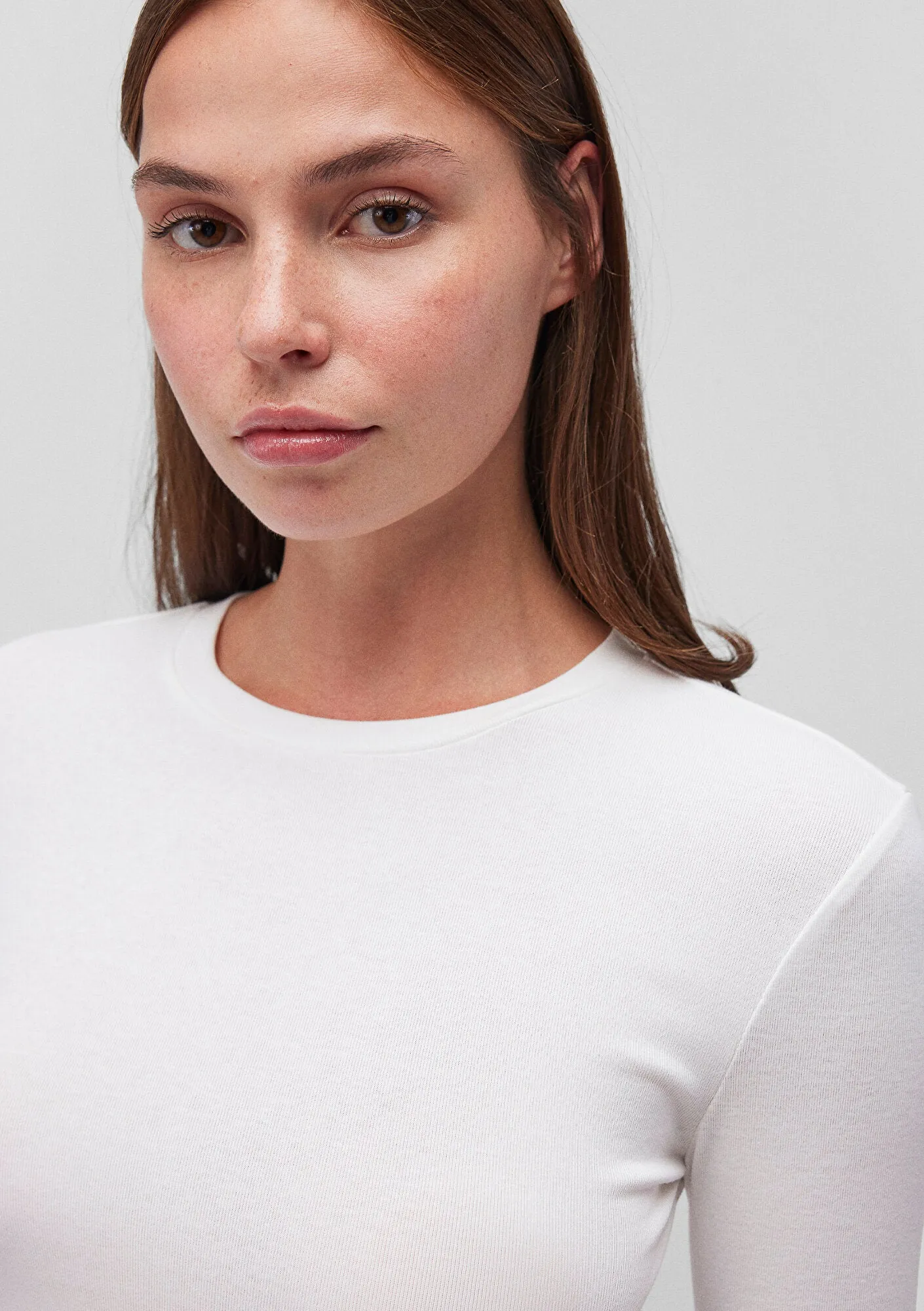 White Long Sleeve Crop Basic T-Shirt