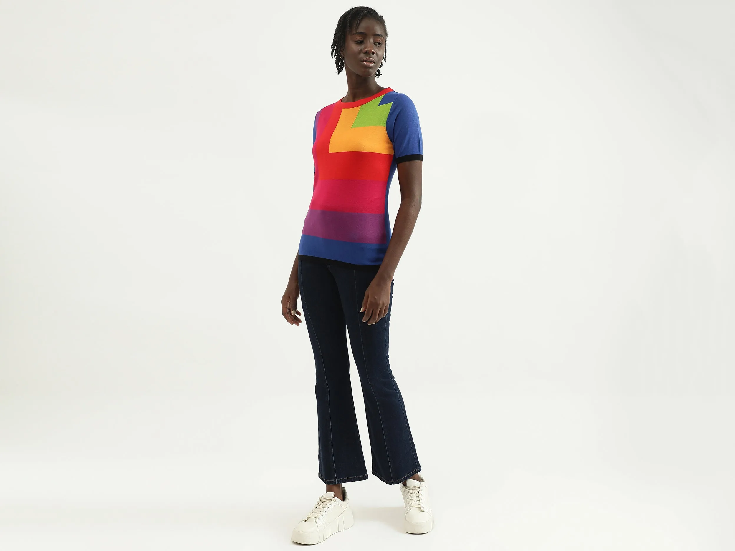 Women Color Blocked Round Neck T-shirt