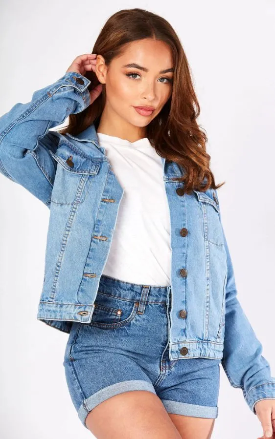 Women Light Blue Solid Jacket