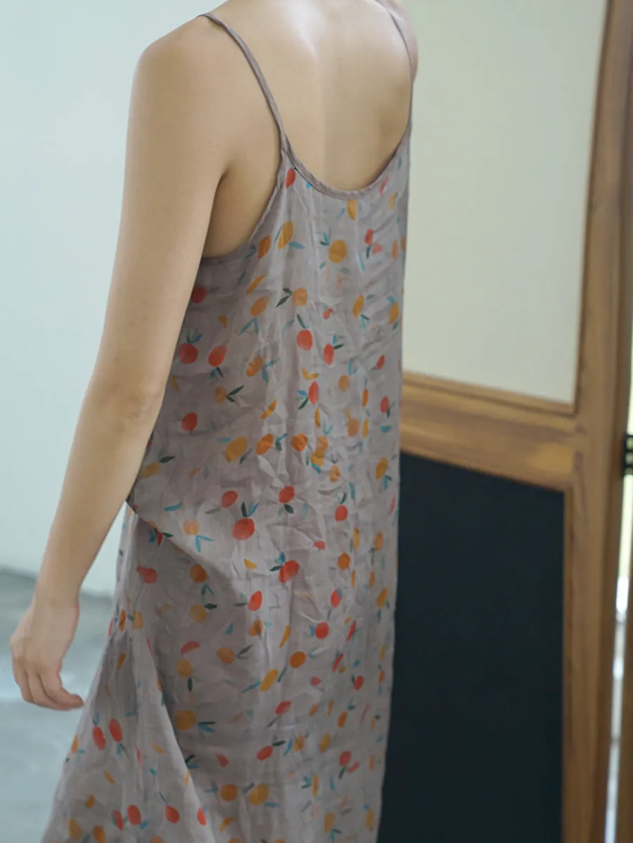 Women Summer Vintage Floral Thin Linen Vest Dress