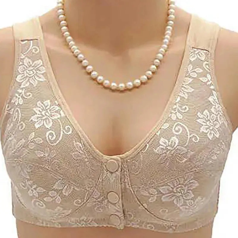 Women's Front Button Cotton Wireless Bra Anti-Sagging Gathered Underwear