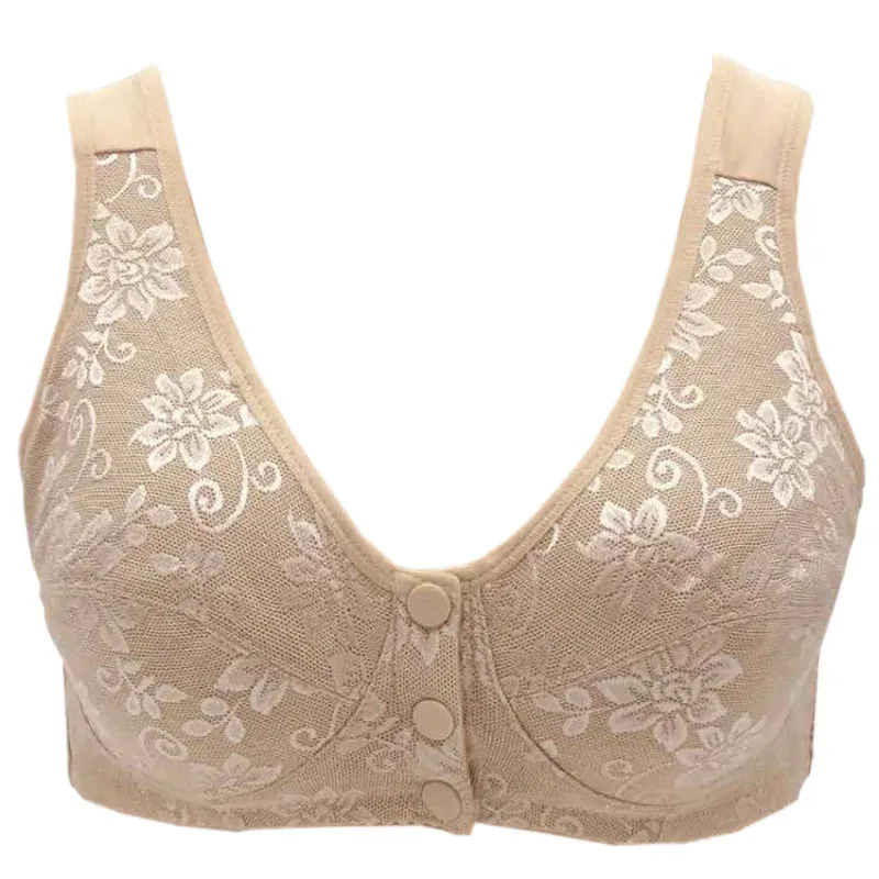 Women's Front Button Cotton Wireless Bra Anti-Sagging Gathered Underwear
