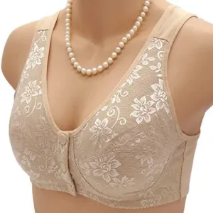 Women's Front Button Cotton Wireless Bra Anti-Sagging Gathered Underwear