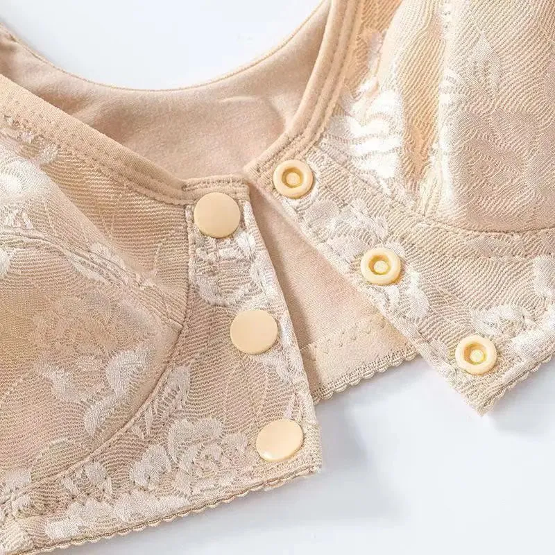 Women's Front Button Cotton Wireless Bra Anti-Sagging Gathered Underwear
