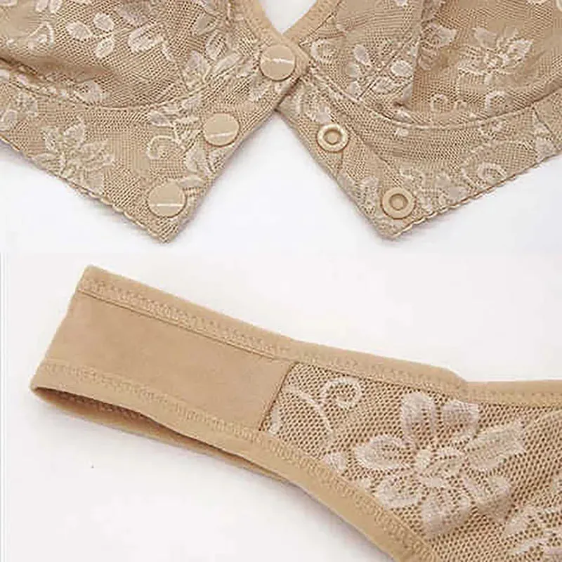 Women's Front Button Cotton Wireless Bra Anti-Sagging Gathered Underwear