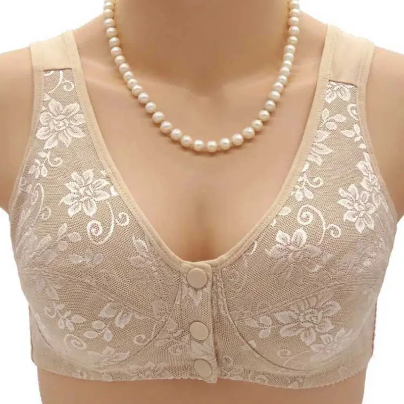 Women's Front Button Cotton Wireless Bra Anti-Sagging Gathered Underwear