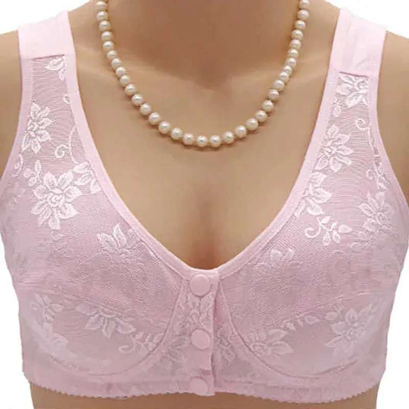 Women's Front Button Cotton Wireless Bra Anti-Sagging Gathered Underwear
