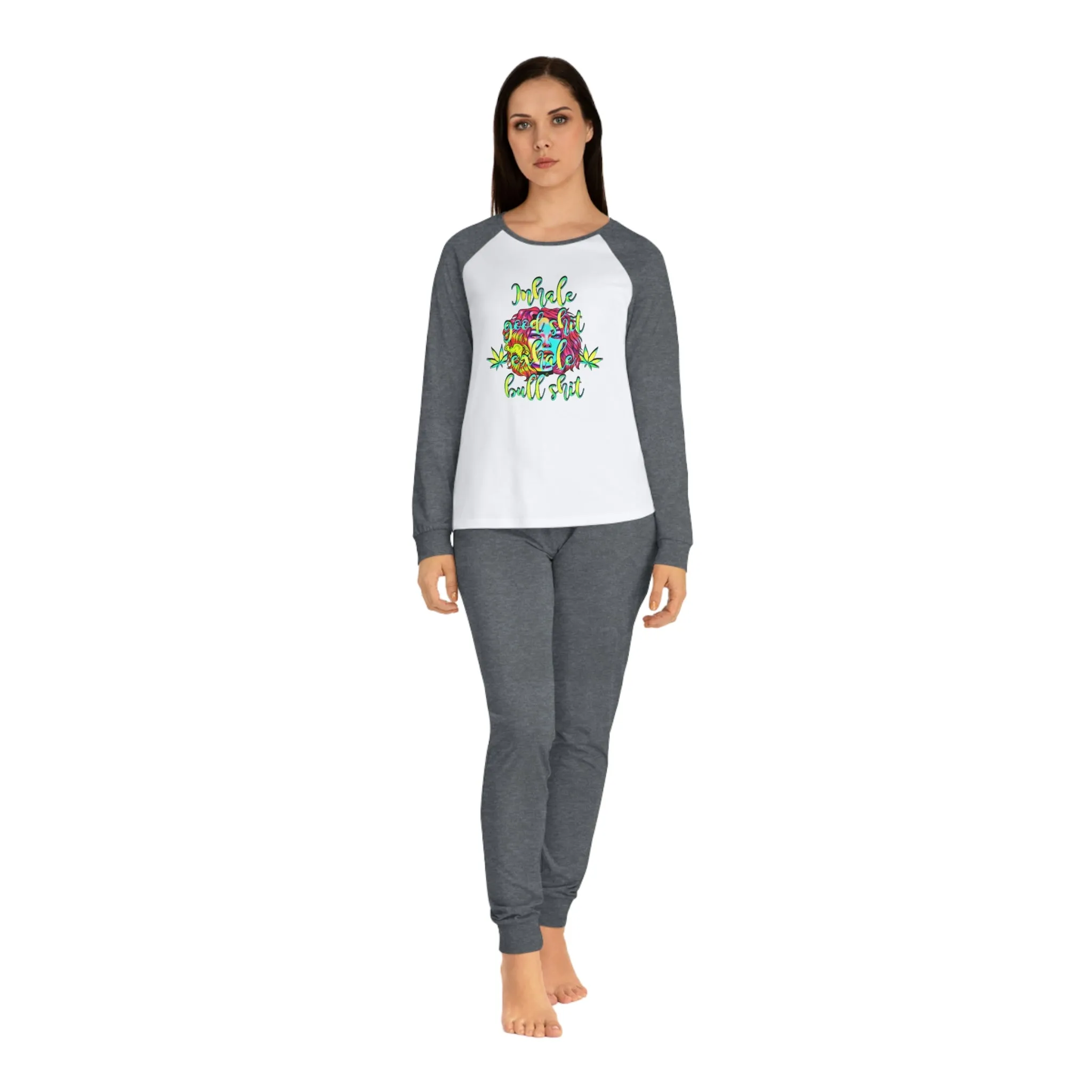Women's Raglan Sleeve Inhale The Good Shit Typographical Art Pajama Set
