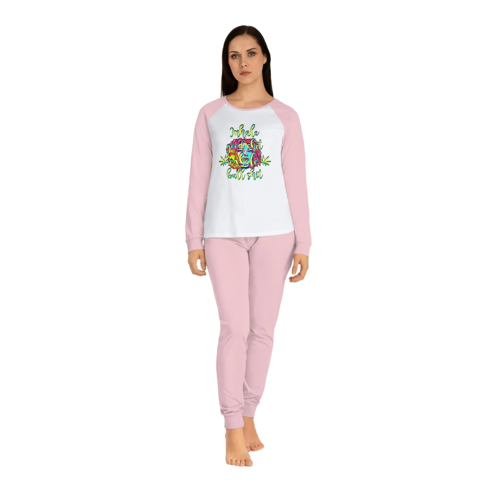 Women's Raglan Sleeve Inhale The Good Shit Typographical Art Pajama Set