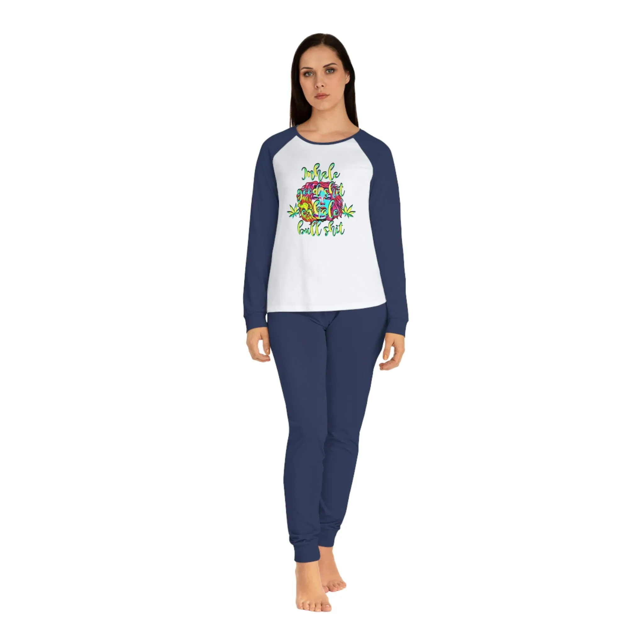 Women's Raglan Sleeve Inhale The Good Shit Typographical Art Pajama Set