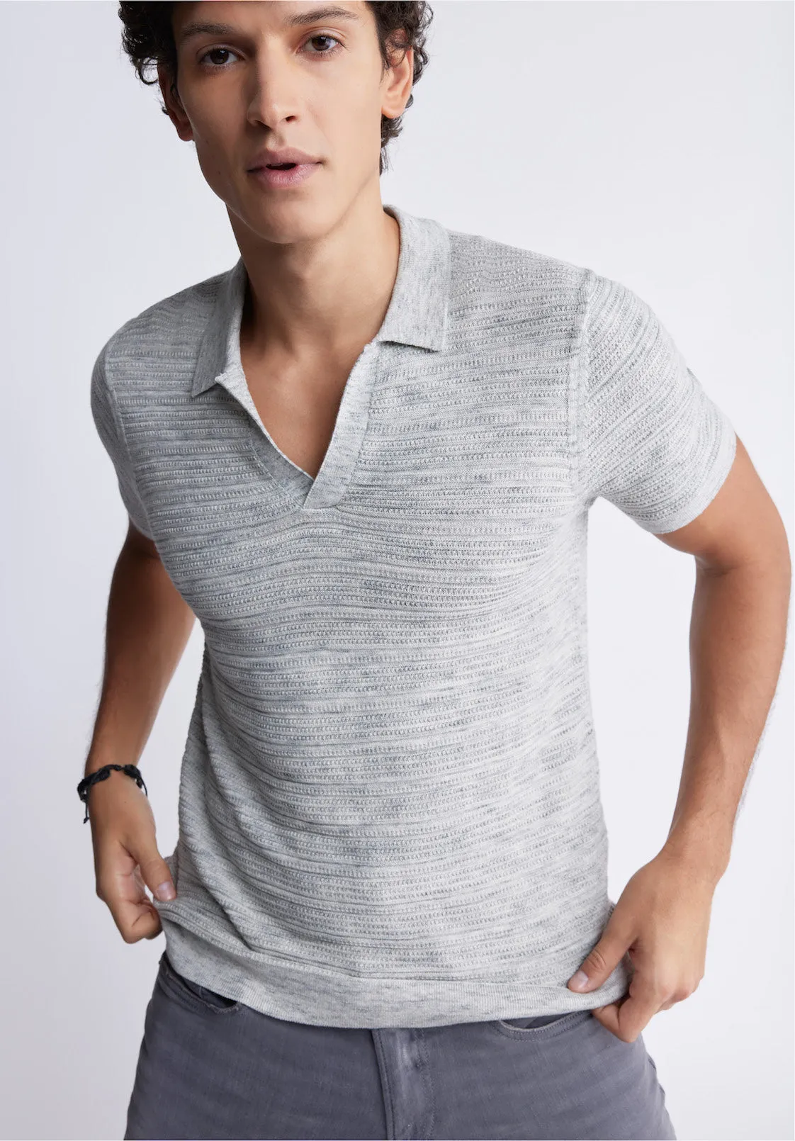 Woopy Men's Short Sleeve Polo in Heather Grey - BM24361
